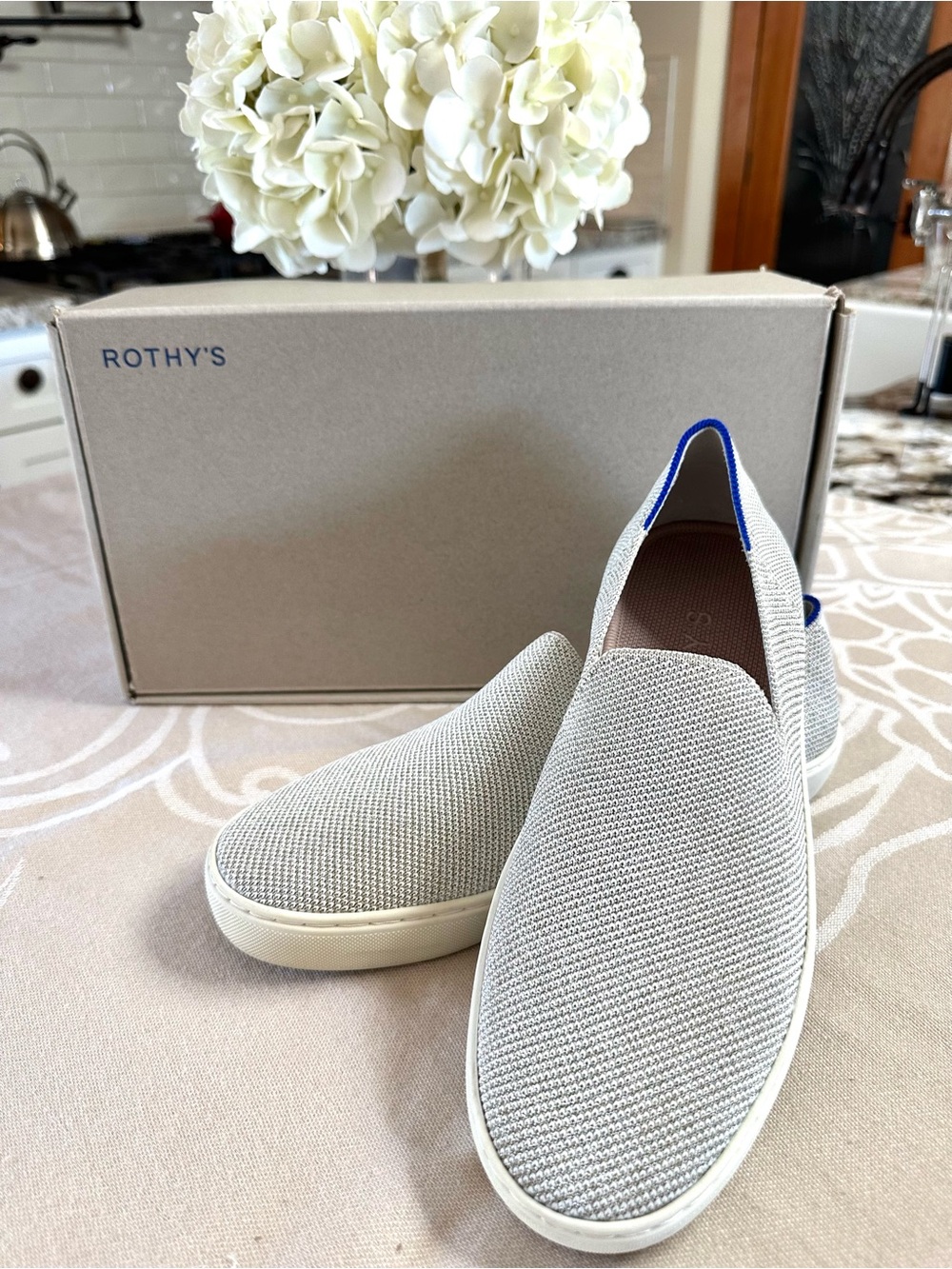 Rothy’s The Sneaker Diamond Twill Metallic Shimmer Slip On Shoes W9 w/ Box - Picture 2 of 10